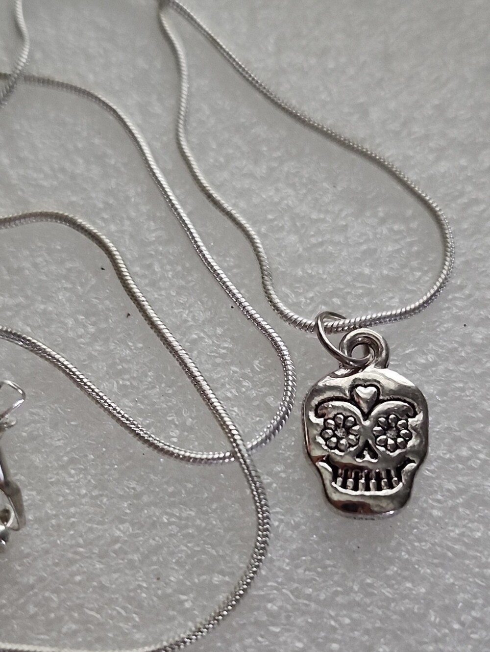 Hand Crafted Silver Sugar Skull Pendant Necklace